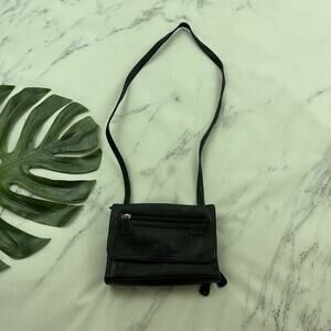Fossil Vintage Y2k Cross Body Purse Bag Black Leather Small Square Zippers